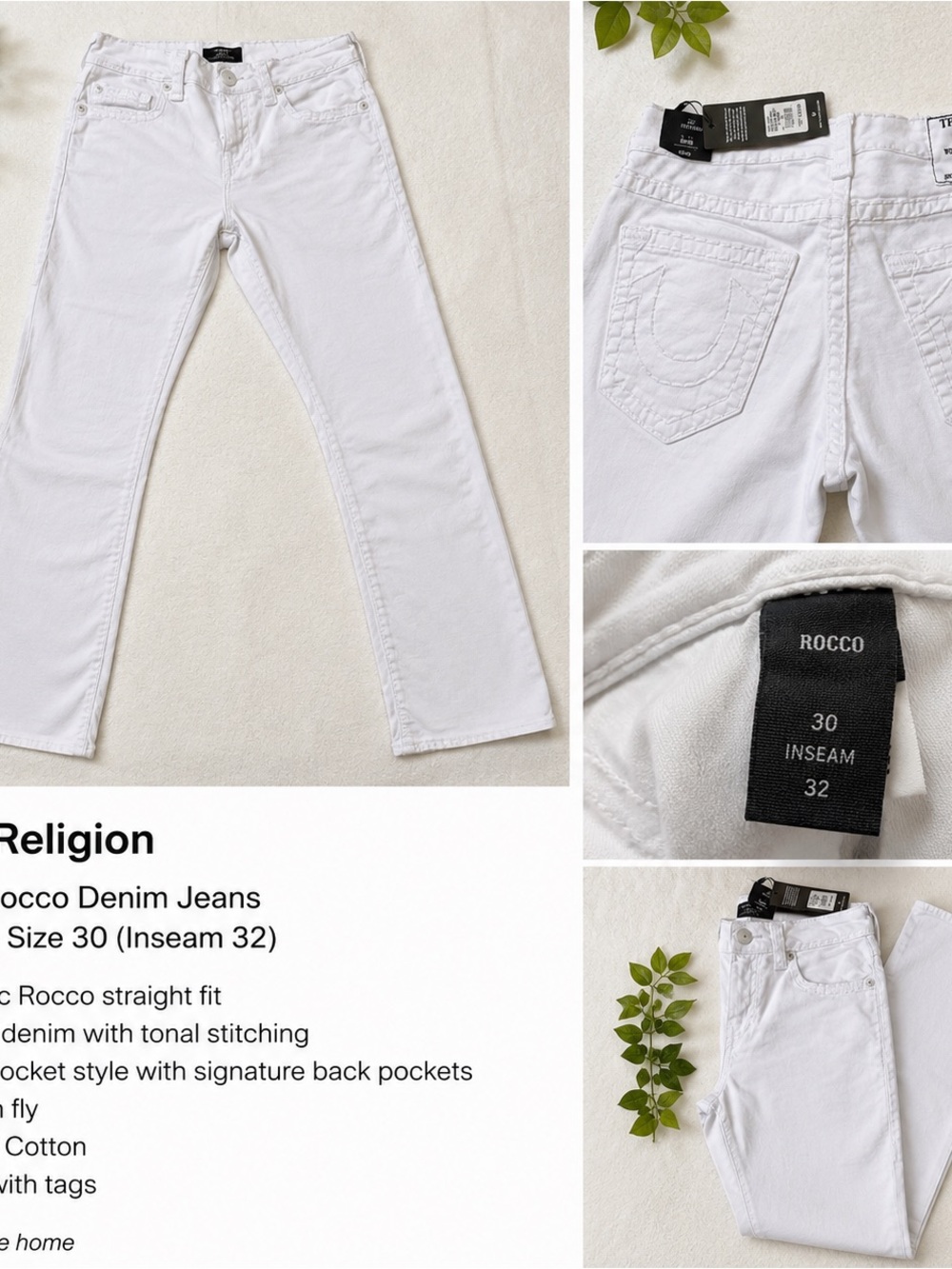 True Religion White Rocco Straight Jeans